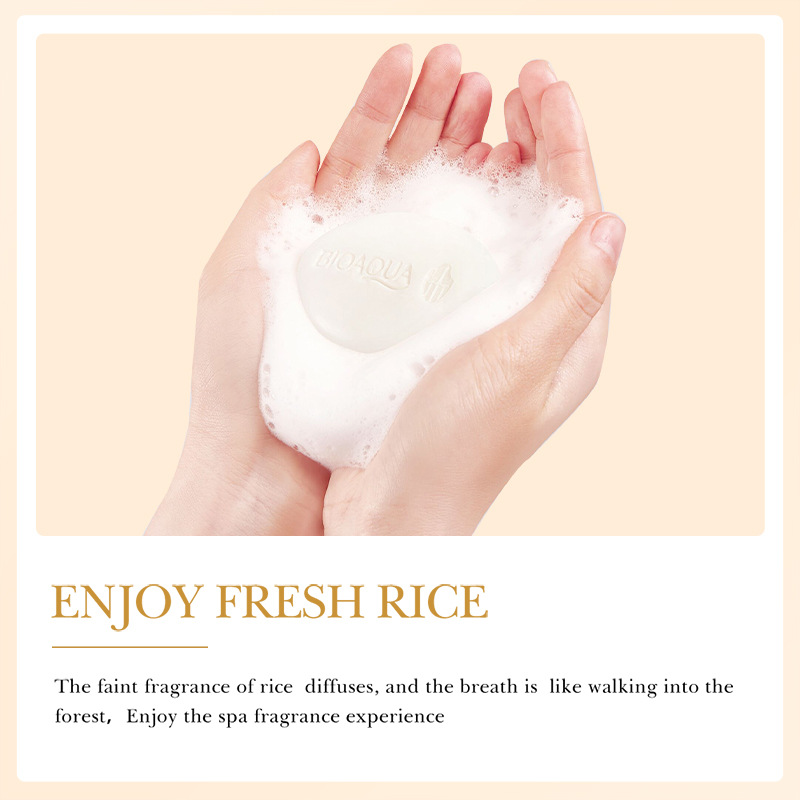Todo en inglés BIOAOUA Jabón de puré de arroz Limpieza profunda Baño Lavado facial Jabón hecho a mano Jabón Comercio exterior transfronterizo