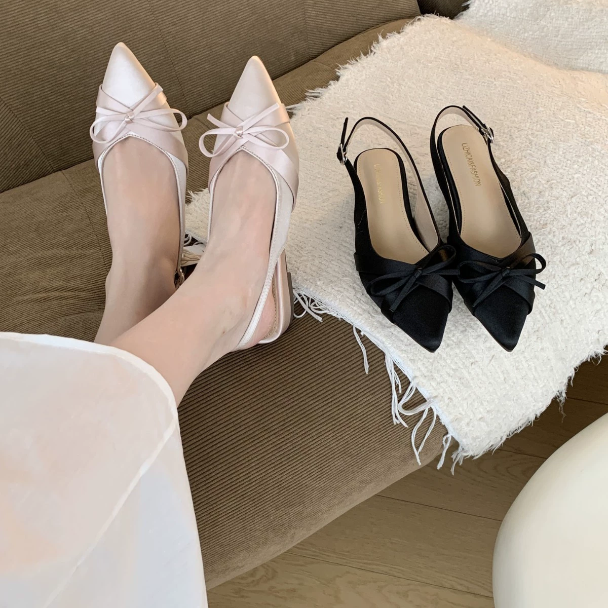 Женские туфли-лодочки на шпильке с французским заострённым носком и бантом, весенний стиль 2025 года, сандалии для знаменитостей