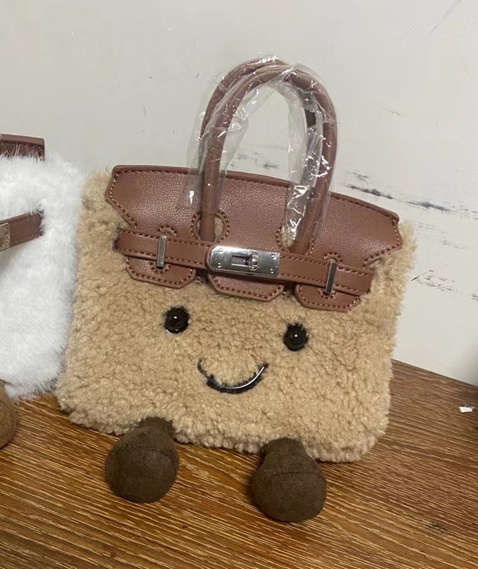 jllycatlm 共同ブランドのかわいいぬいぐるみプラチナケリーバッグ毛皮のようなエルフミニポータブルクロスボディバッグ|undefined