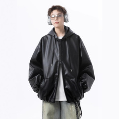 美式高级感皮衣外套男2025春秋冬季ins新款cleanfit百搭连帽夹克