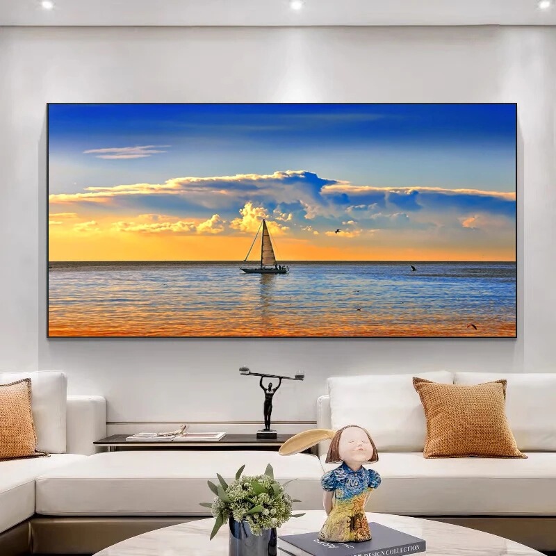 Zhuoyu High-Definition Single-Frame Sea Sunset Landscape Hotel Gallery Corridor Decoration Hanging Painting Background Wall Spray Painting Goods