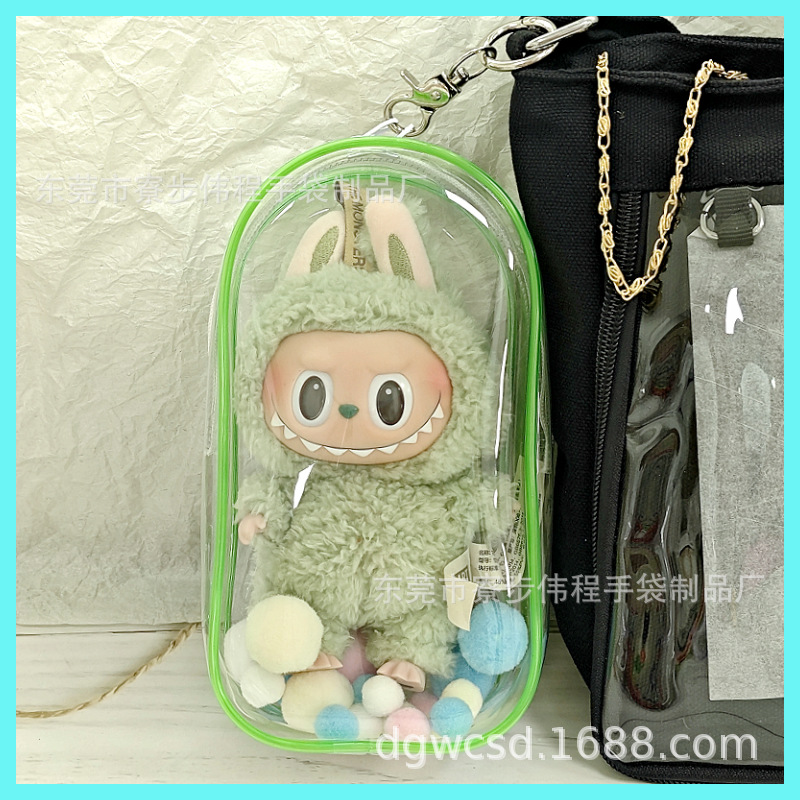 Bolso colgante simple a prueba de polvo de tela de tela de tela de tela, pvc, bolsa de almacenamiento portátil a prueba de polvo para salida transparente, muñeca de algodón, bolsa para bebé