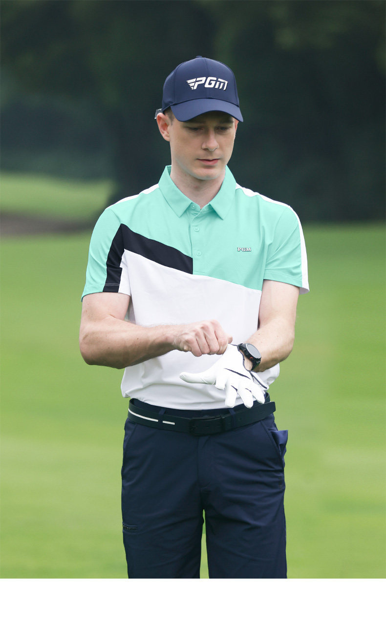 Áo polo golf nam PGM tay ngắn, phối màu tương phản, chất liệu thoáng mát — YF569-màu xanh nước biển, YF569-màu xanh lá cây chi tiết 9