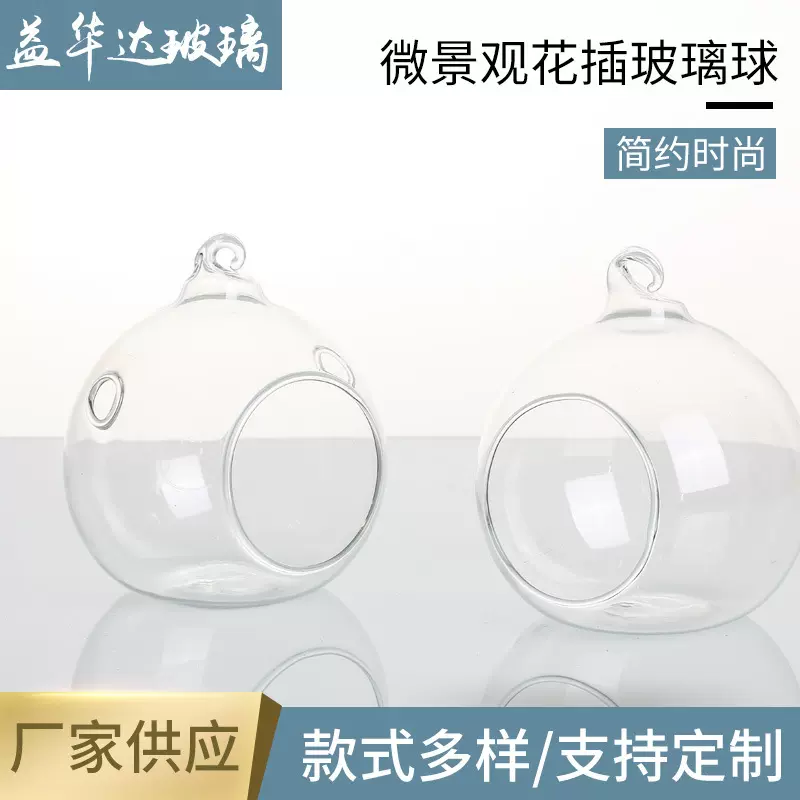 微景观花插玻璃球 可悬挂透明圆球微景观生态玻璃花瓶 多肉花瓶罩