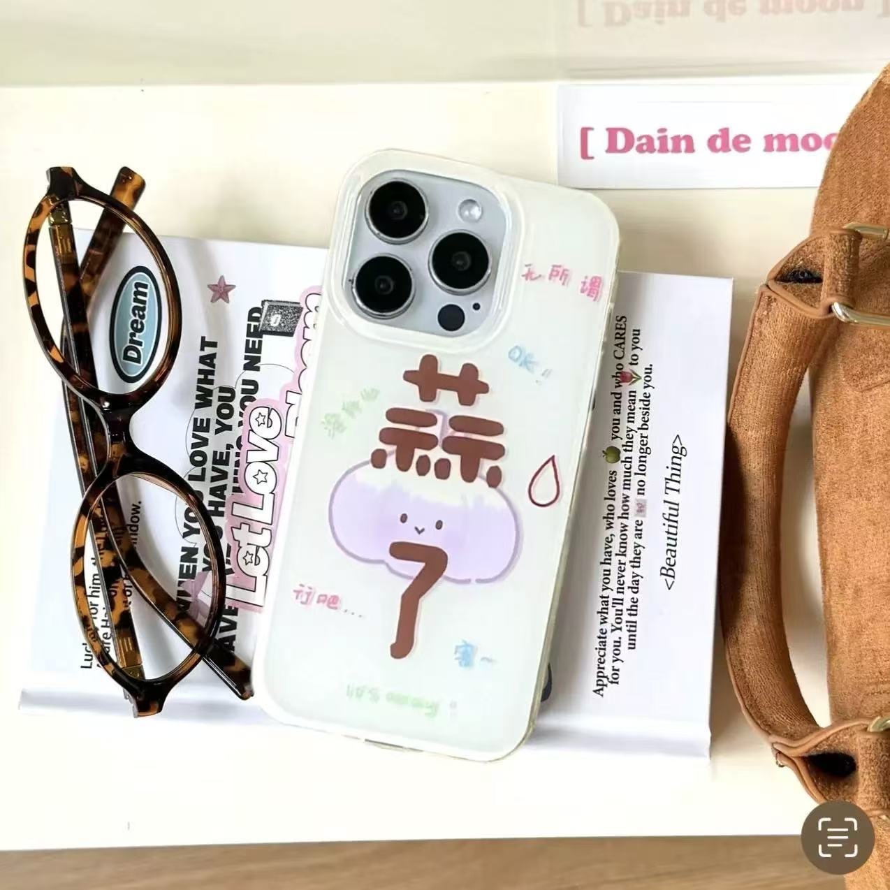 Divertido texto creativo de dibujos animados ajo adecuado para iPhone16ProMax Apple 14 funda para teléfono móvil 14 mujer 13 nuevo