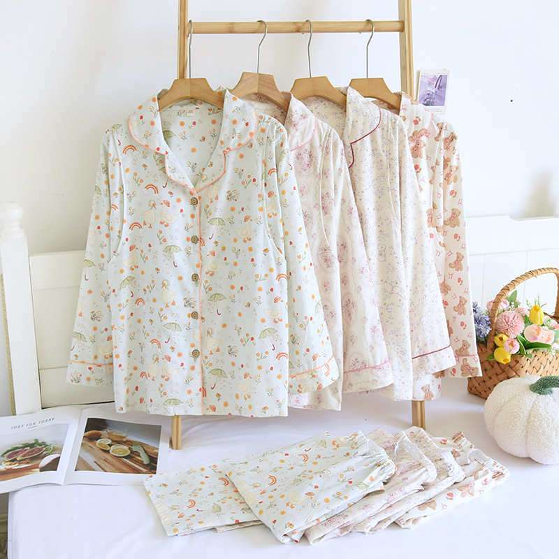 Long-sleeved pajamas new moon clothes suit floral cute cartoon sweat-absorbent warm adjustable nursing home Long-sleeved pajamas new moon clothes suit floral cute cartoon sweat-absorbent warm adjustable nursing home