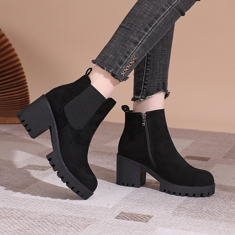 Cross-border women's boots plus size booties 2024 new martin boots thick-soled british elastic round head booties women