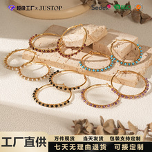 JUSTOP 欧美时尚欧美风彩石耳圈 多色混款串珠耳环 外贸出口饰品