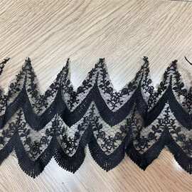 黑色蕾丝刺绣花边布料 服装连衣裙礼服披肩缝纫面料 DIY花边辅料