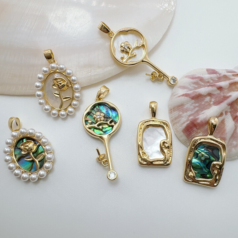 18K Gold-filled Natural Abalone Shell White Shell Rose Key Baroque Style Bracelet NecKlace diy Handmade Material