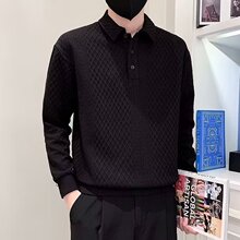 男潮牌春秋季2023新款翻领提花POLO衫男潮流长袖T恤外套上衣