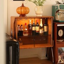 包豪斯中古可移动玻璃小酒柜实木客厅沙发靠墙收纳玄关置物架餐柜