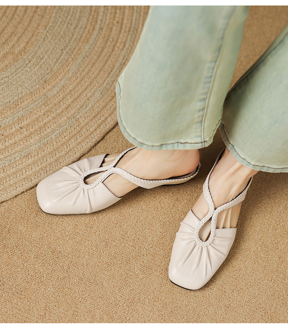 Dép sandal nữ quai chữ V đế bệt mũi tròn phong cách đơn giản — đen chi tiết 8