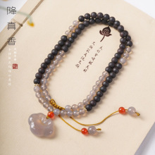精品新中式天然降真香烟紫和田玉圆珠木手串手链闺蜜情侣款礼物