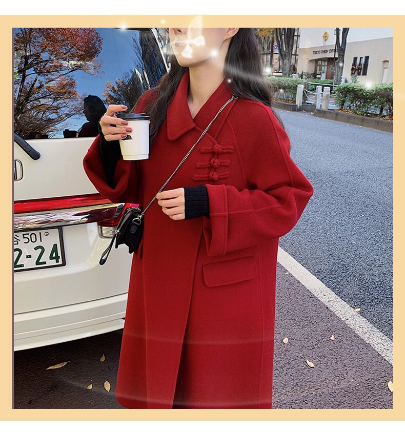 Women's Woolen Coat - Elegant Buttoned Autumn And Winter Overcoat_voghion.com
