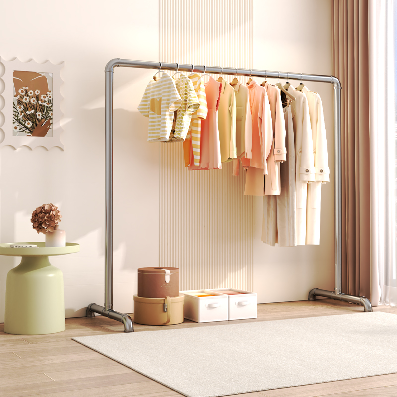 ♔ Steel Pipe Clothes Drying Rack, Clothes Hanger, Clothes Drying Rod, Floor-Standing Vertical Type for Home Use, Balcony, Bedroom, Water Pipe Clothes Rack, for Street Stall Drying