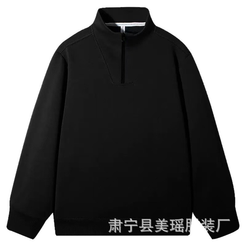 半拉链立领卫衣男春秋冬季美式复古加绒半拉链男士纯色休闲外套男|undefined