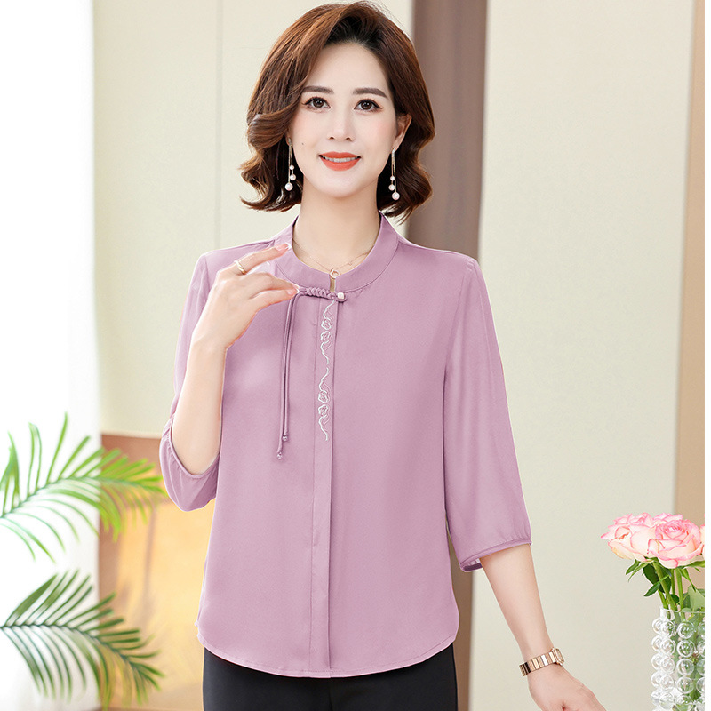Mother's 2025 Shirt Spring and Autumn New Middle-aged Women's Loose Top Embroidery National Style Fashion