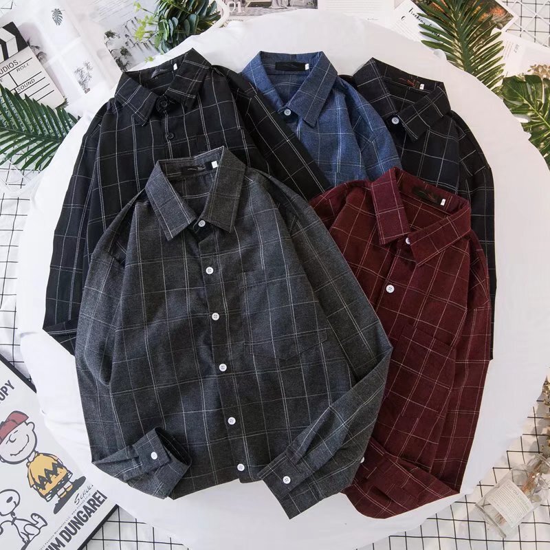 Long sleeve plaid shirt men's Hong Kong style fashion brand ins spring new loose plus size lazy Korean style all-match top clothes Long sleeve plaid shirt men's Hong Kong style fashion brand ins spring new loose plus size lazy Korean style all-match top clothes