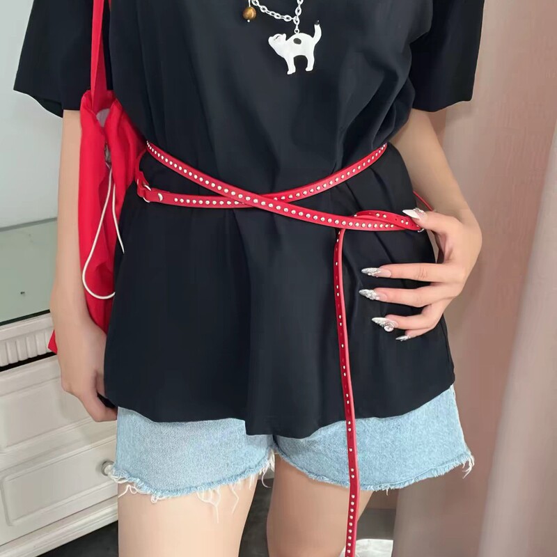 European and American Cross-Border Double-Layer Studded Thin Belt, Y2K Style Low-Waist Leather Belt, Multi-Color Y2K Decorative Belt Wholesale European and American Cross-Border Double-Layer Studded Thin Belt, Y2K Style Low-Waist Leather Belt, Multi-Color Y2K Decorative Belt Wholesale