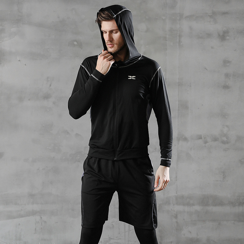 Chaqueta deportiva negra para hombre corriendo al aire libre ocio manga larga con capucha ropa de fitness ropa de entrenamiento de baloncesto logo