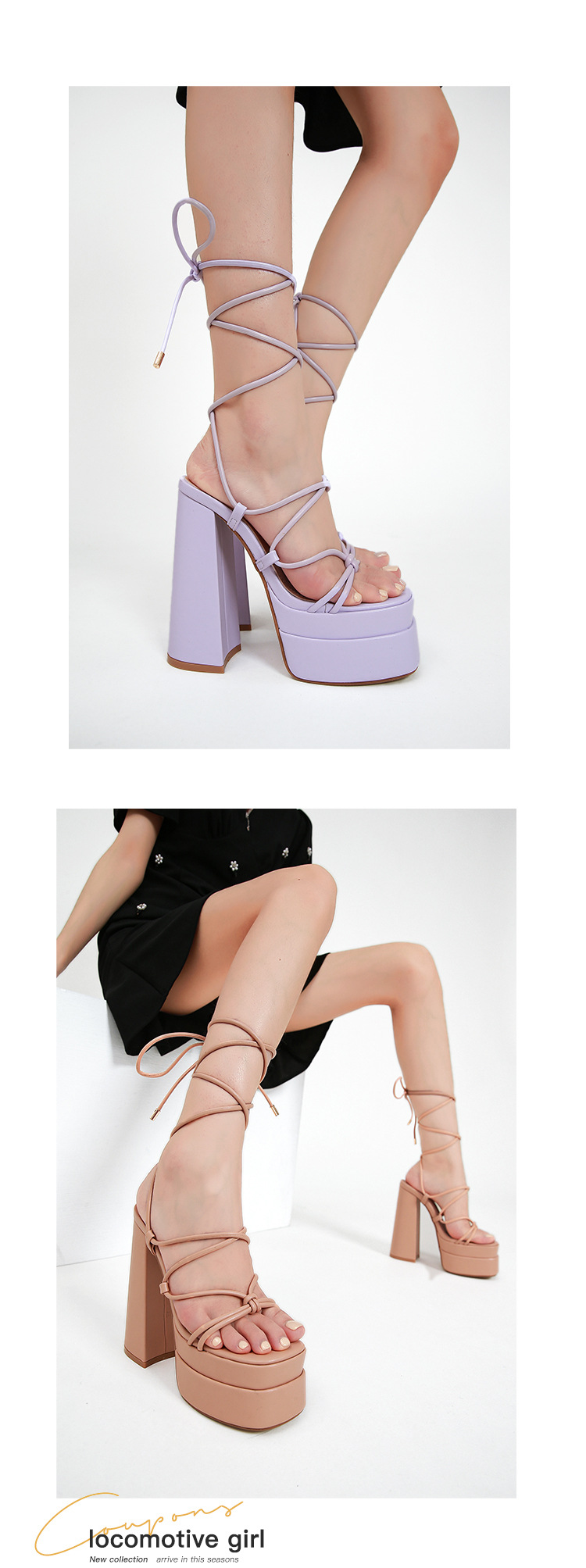 Sandal cao gót La Mã nữ quai dây mảnh, gót 9 cm, phong cách catwalk — Màu tím chi tiết 11