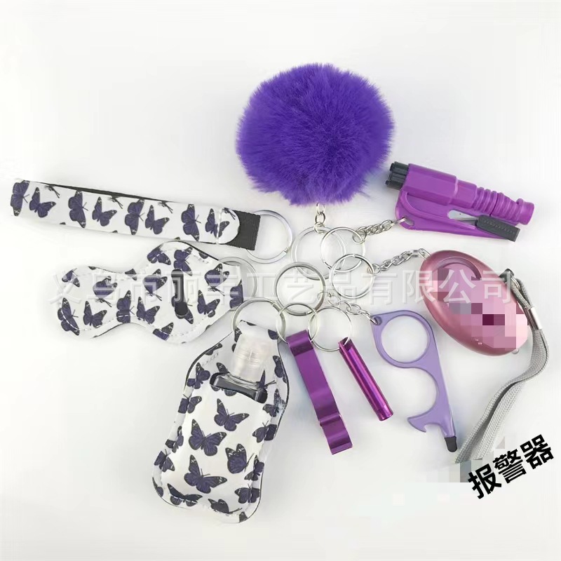 Llavero de muñeca de espejo cruzado Juego de 10 piezas Bolsa de desinfectante de manos para mujer Llavero de alarma de aluminio