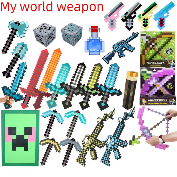 Pixel Peripheral Toys My Sword World Weapons Eva Foam Diamond Sword Draft Ax Shovel Machine Gun Prop Model
