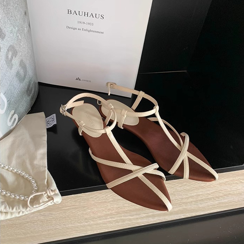 Grape Mom Summer New Island Diary ~ Sandalias romanas con punta abierta y puntiaguda con correa cruzada francesa