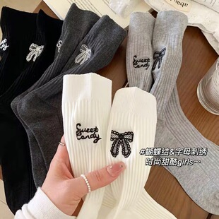 Bow Jk Socks for Women Summer Thin Combed Cotton Ins Trendy Korean Ballet Style Girls White Mid-Length Socks