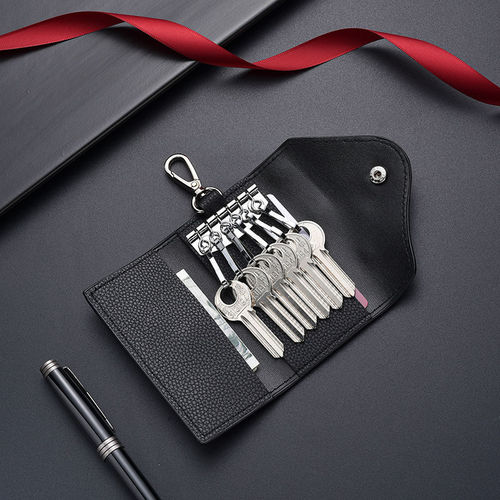 Simple Leather Key Case for Men, Large-Capacity Multi-Functional Waist-Hanging Key Holder; Practical Key Bag for Women