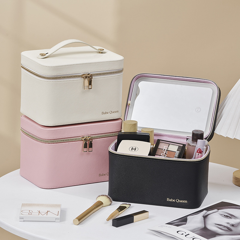 Fábrica directa de maquillaje de lámpara LED de alta capacidad de alta sensibilidad espejo de manicura maleta de almacenamiento