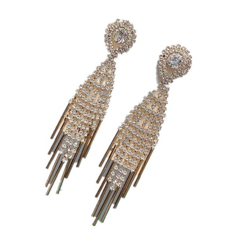 Full Diamond Tassel Earrings display picture 2