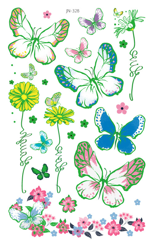 Venta caliente en el extranjero sudor impermeable luminoso dibujos animados lindo mariposa tatuaje pegatinas de larga duración protección ambiental luminosa tatuaje de los niños