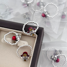 925纯银滴油财神钱币戒指女简约复古做旧手工弹力绳设计指环J5970