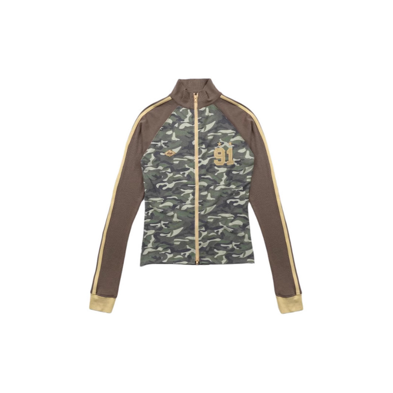 badblood Camouflage Zipper Knitwear Jacket American Vintage Men's and Women's Embroidered Collar Cardigan Jacket Trendy