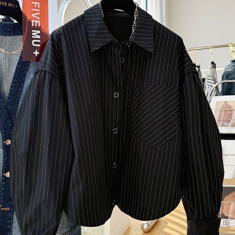 American Retro Striped Long-Sleeve Collared Shirt, New Spring and Autumn Style, Bf Style Loose Casual Shirt, Slimming Top