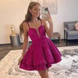 外贸晚礼服2025新款亮片短款返校礼服舞会甜美礼服鸡尾酒聚会短裙
