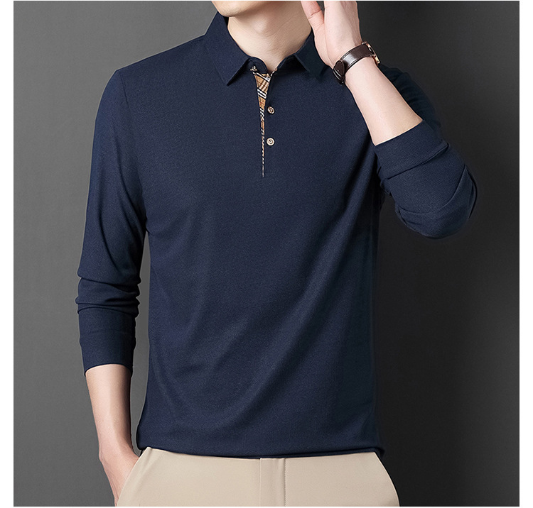 2023 New Autumn Leisure Fashion Business Shirt Long sleeved Middle aged T-shirt with Polo Collar Bottom for Men's Wear_voghion.com