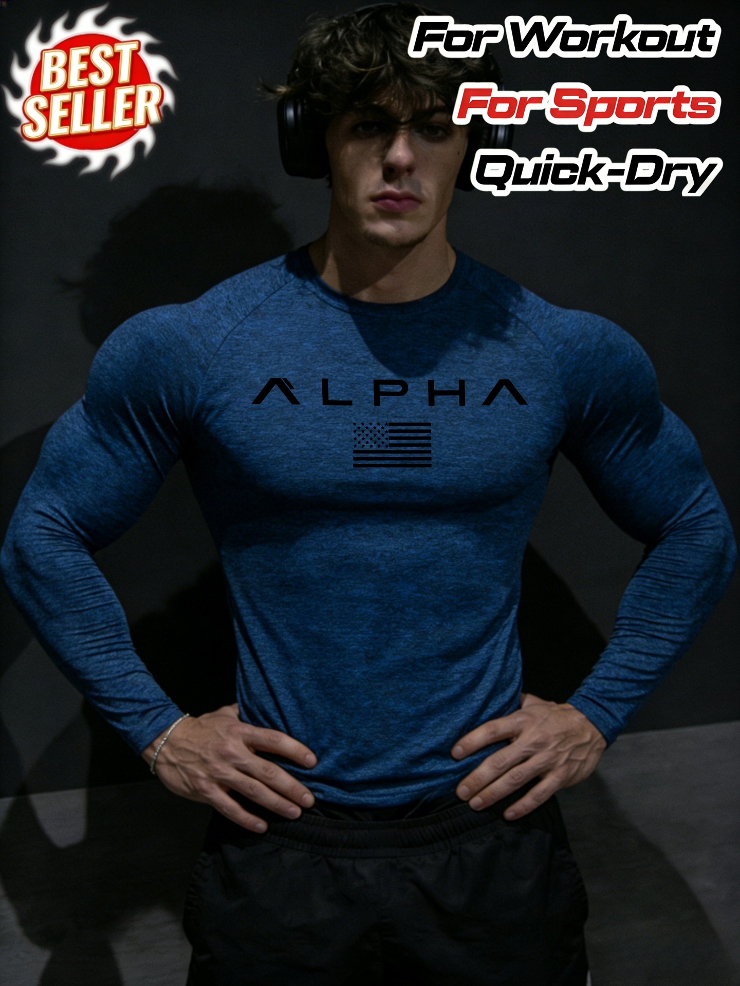 Men's Long Sleeved Sports Bodysuit Quick Drying Yoga Wear Top Tee_viptrois.com