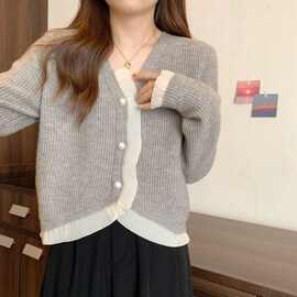 秋冬新款日系甜美减龄珍珠扣针织开衫女小香风别致外套上衣潮