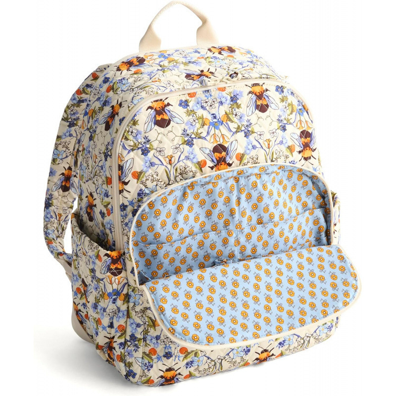 OE Cross-Border Bee Pattern Women's Backpack Cotton Gabardine School Bag Ladies Backpack Girls Backpack