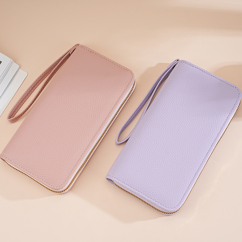 Cross-border Litchi Pattern Women's Long Wallet Wrist Clutch Large Capacity Women's Wallet Mobile Phone Bag Wallet Cross-border Litchi Pattern Women's Long Wallet Wrist Clutch Large Capacity Women's Wallet Mobile Phone Bag Wallet