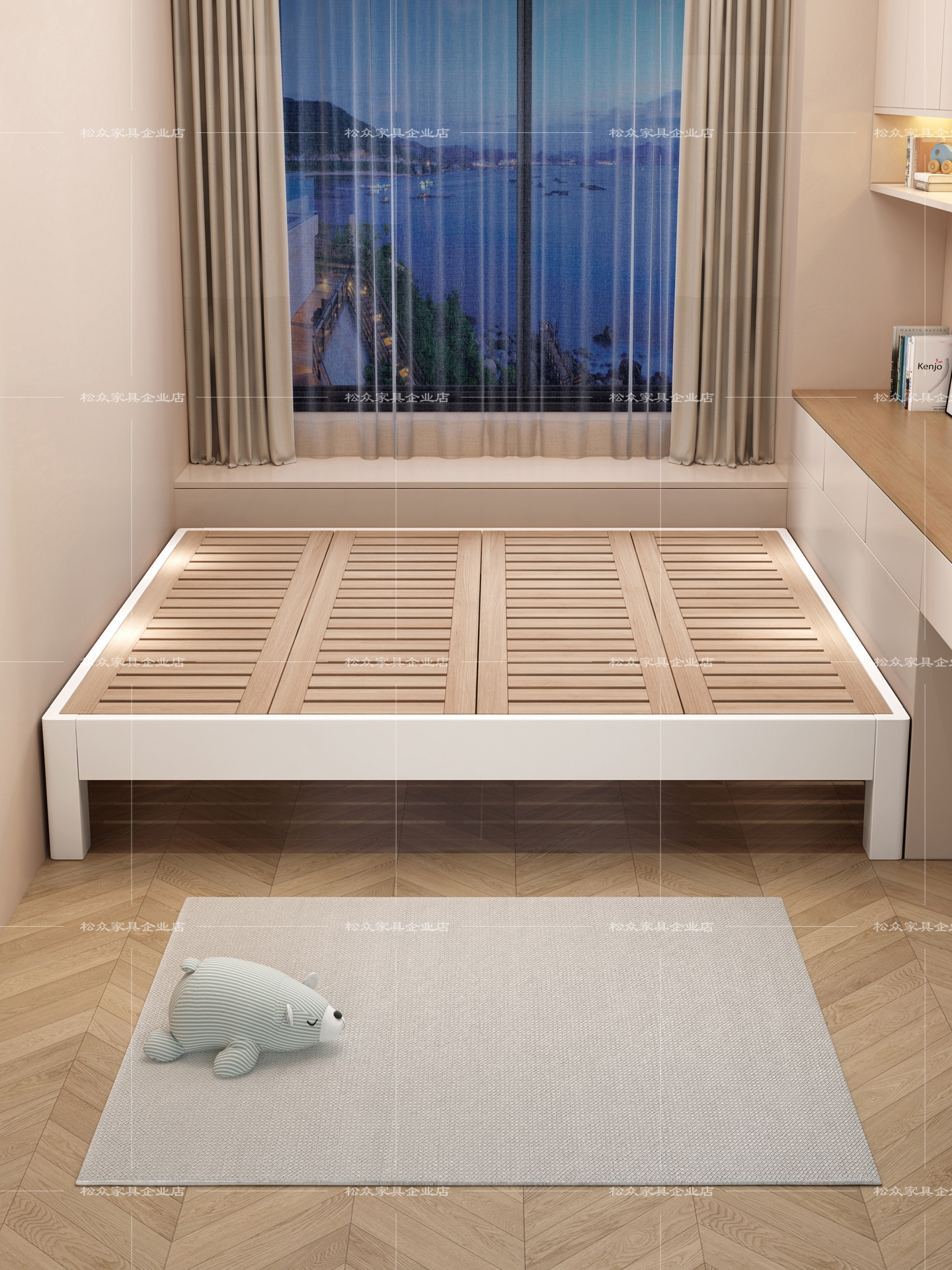 Bed Without Bedside, Beech Wood Frame, Tatami Bed, All Solid Wood Bed Frame, Simple Bedroom Double Bed, Customizable Size