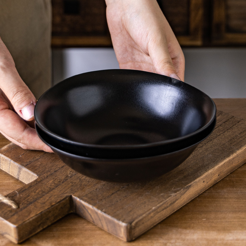 [Pure Black Bowl and Plate Set] Matte Triangular Salad Bowl, Sugar Water Bowl, Ceramic Oval Dessert Plate, Slightly Defective Dish Plate