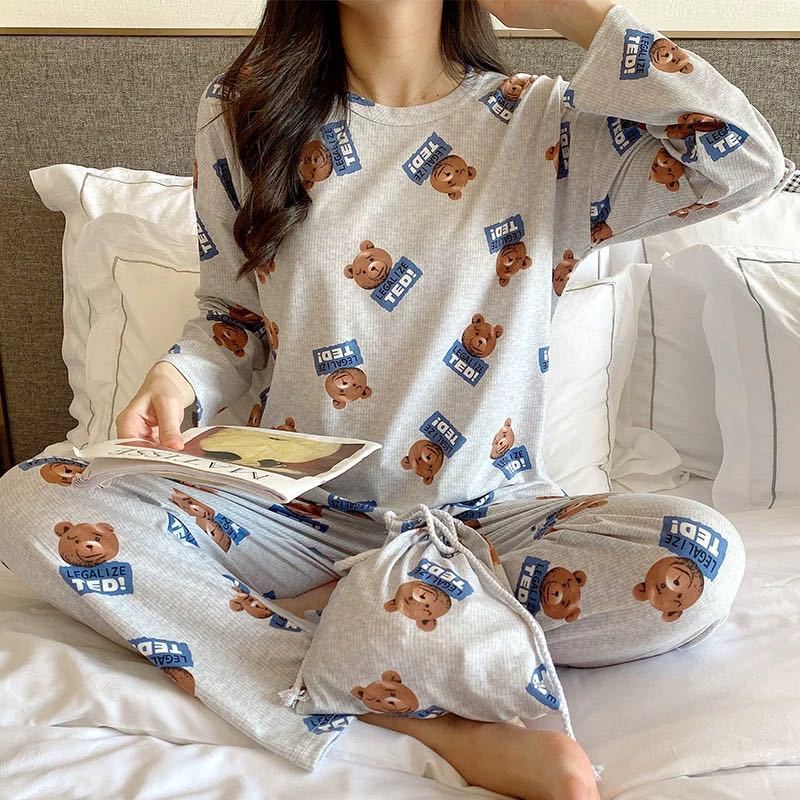 Pijamas de manga larga de las mujeres de primavera y otoño más tamaño pijamas de verano de las mujeres ropa de abrigo estilo coreano pijamas de las mujeres más tamaño traje de desgaste para el hogar image 17