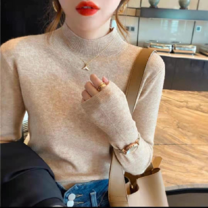 针织衫女新款黑色半高领打底衫秋冬百搭洋气长袖内搭修身上衣|undefined