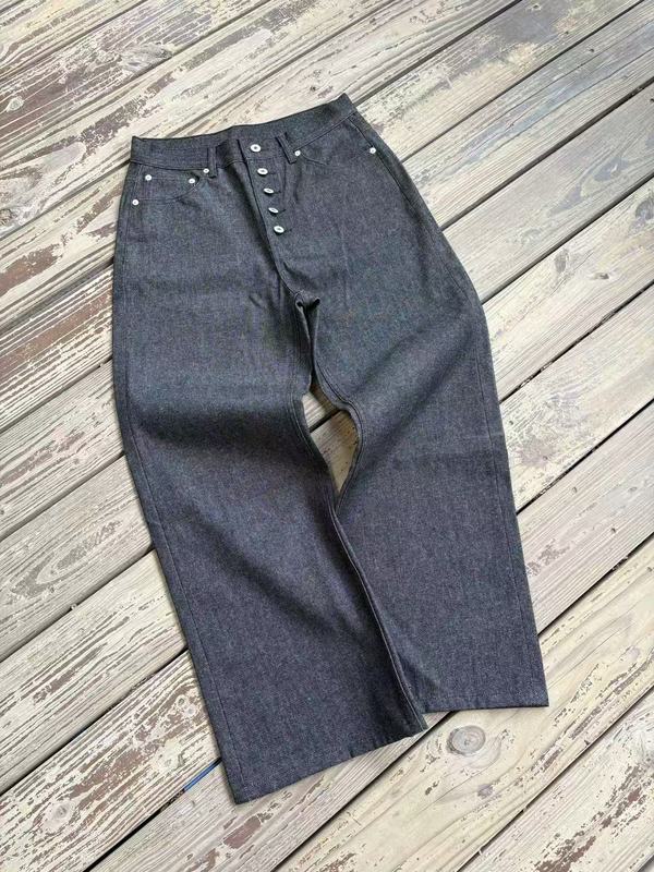 JBY五连扣未脱浆原牛男14oz硬挺宽松直筒A字版黑棉羽康龙牛男女|undefined