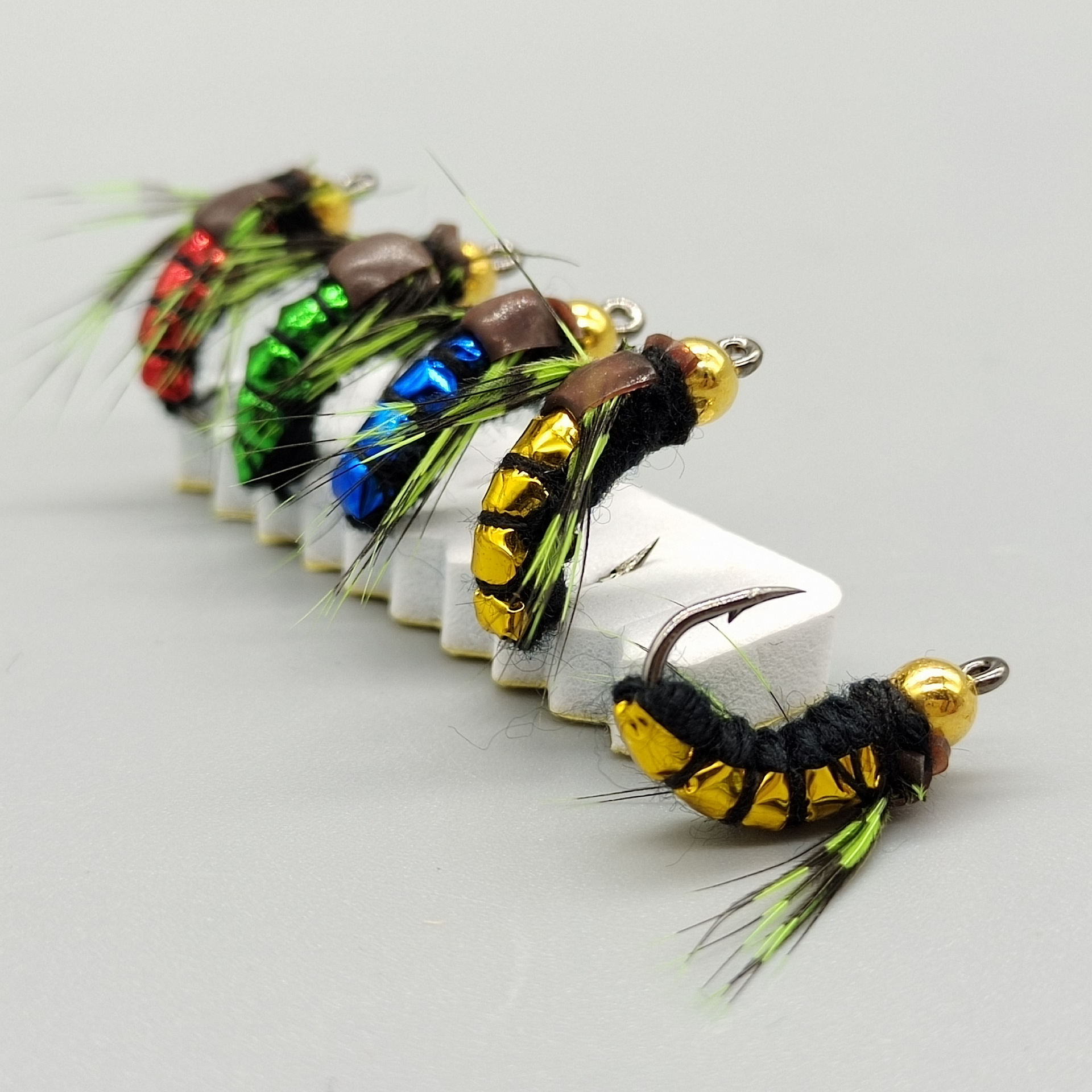 XB022 Green Wing Kung Fu mosca pequeña mosca grande pesca con mosca micro-objeto Lu Ya gancho de pelo cebo para mosca lubina pez mandarín