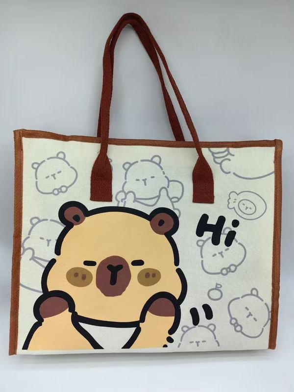 外国貿易カピバラ大容量キャンバスバッグ女性のファッション通勤トートバッグ漫画カピバラハンドバッグ卸売|undefined